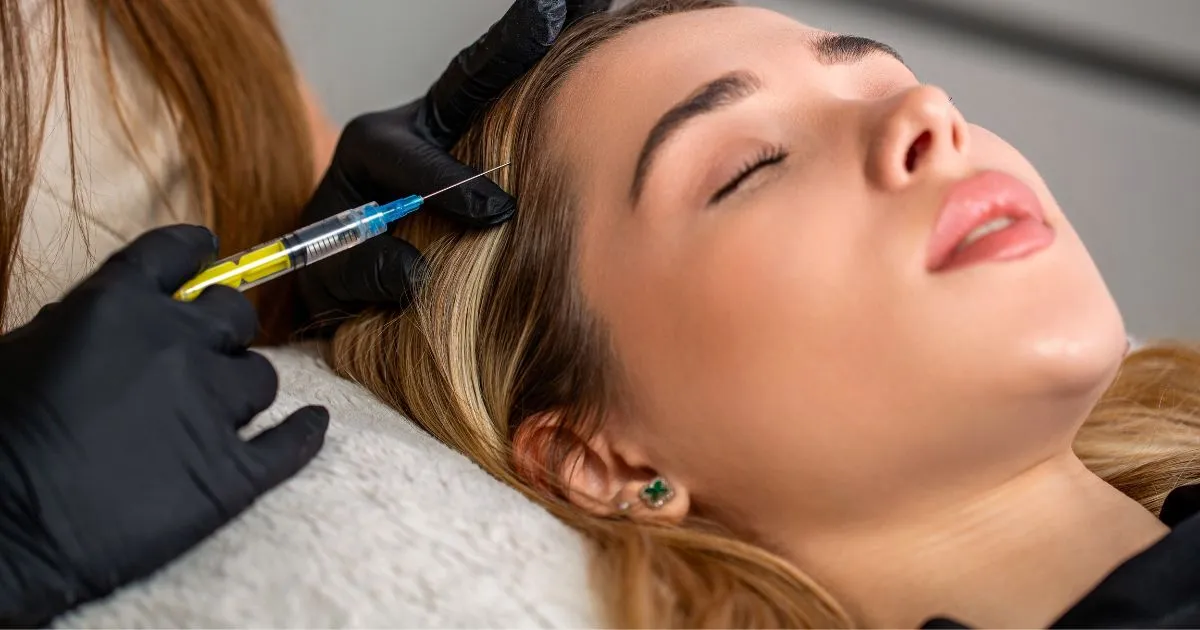 A patient receives PRP for Hair Restoration treatment at a clinic in Denville, NJ